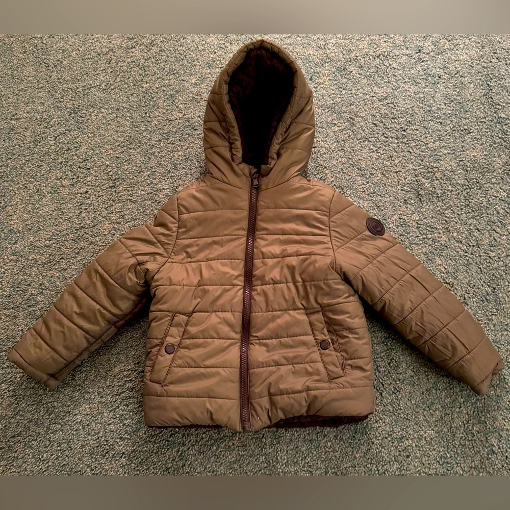 Michael Kors Puffer Jacket Kids Size 4 Hooded Sherpa Lined Army Green Coat